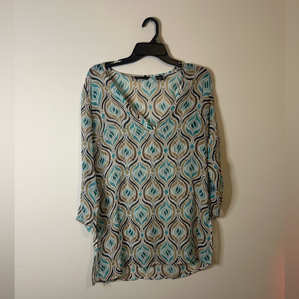New York & Company Blue Patterned Blouse